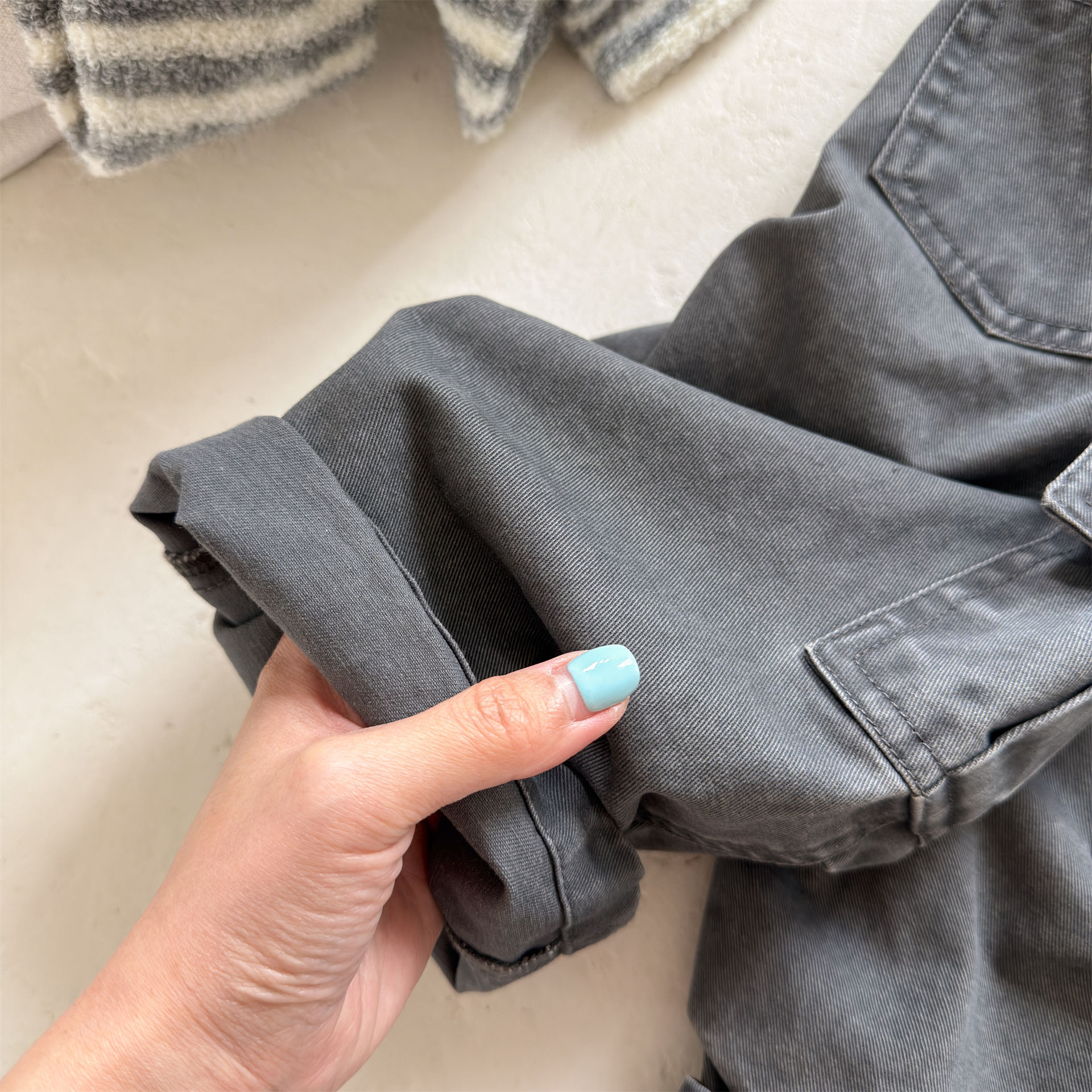 Kids Solid Color Cargo Denim Pants