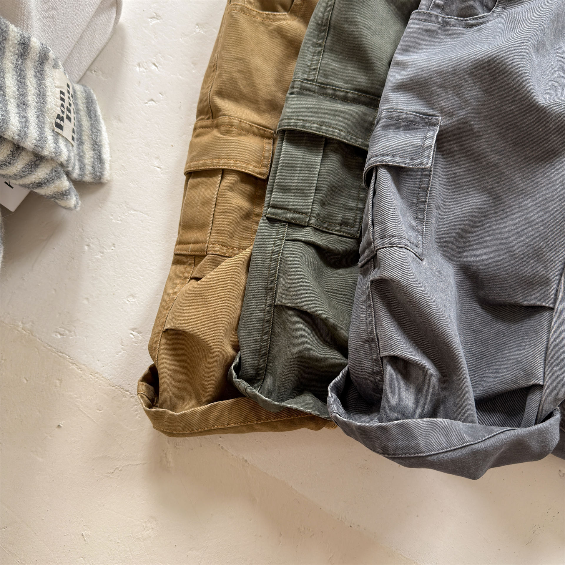 Kids Solid Color Cargo Denim Pants
