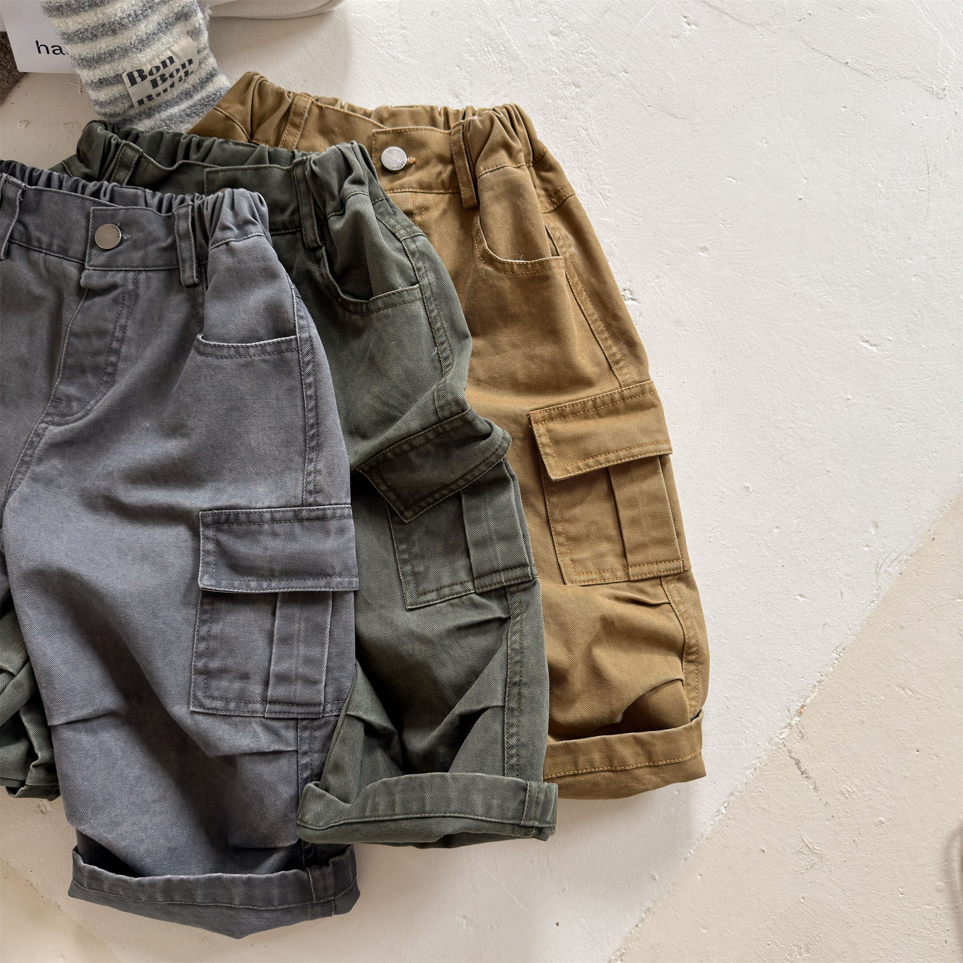 Kids Solid Color Cargo Denim Pants