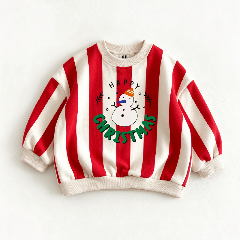 MERRY CHRISTMAS Baby Toddler Red Striped Snowman Sweatshirt