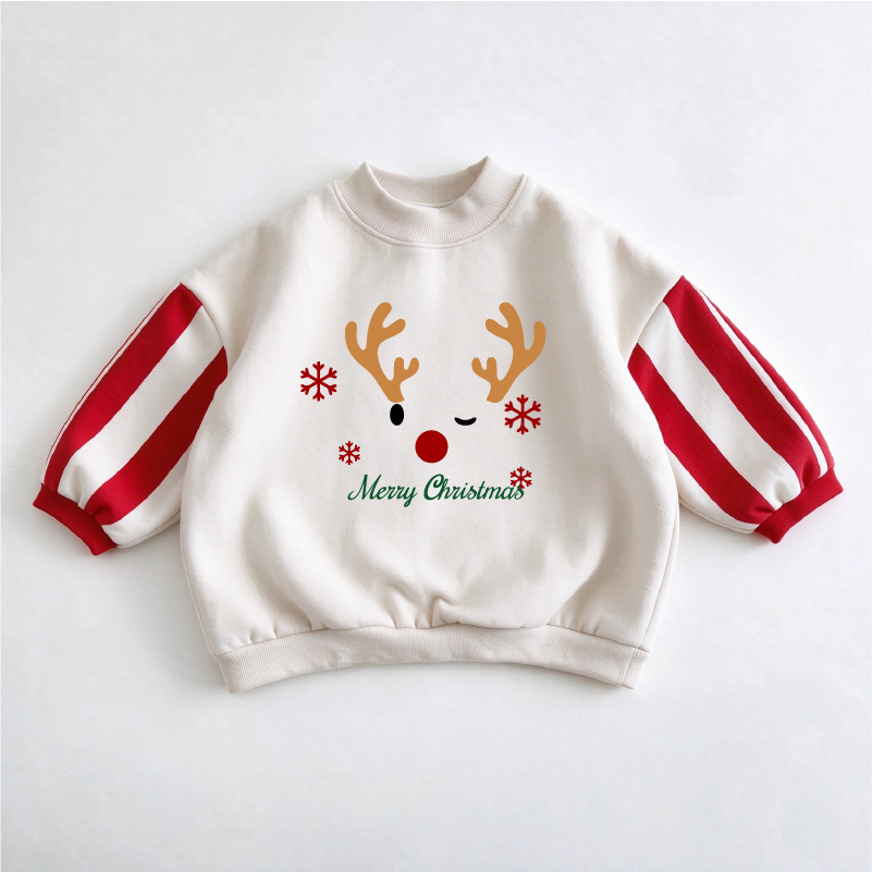 MERRY CHRISTMAS Baby Toddler Red Striped Sleeve Reindeer Sweatshirt
