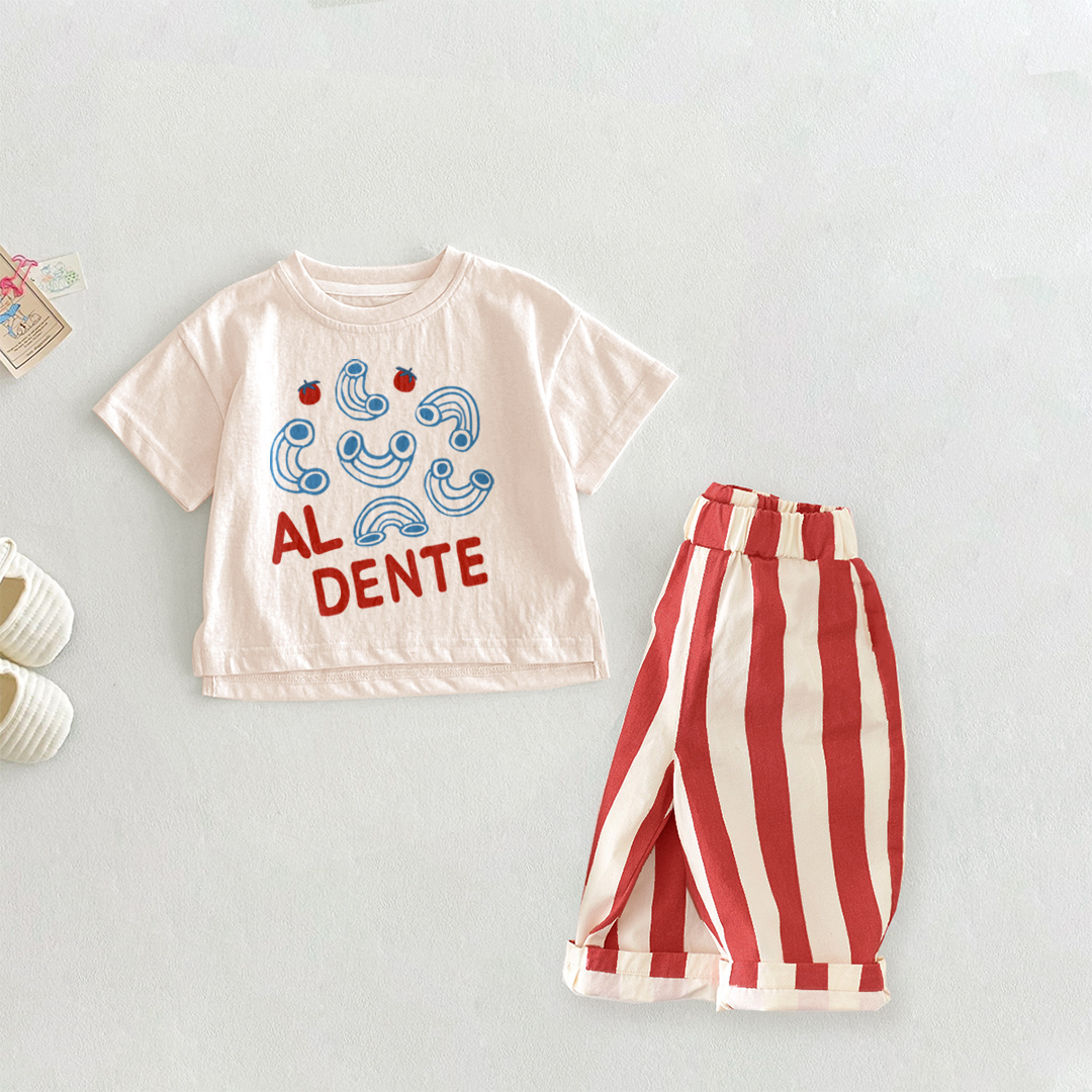 AL DENTE Baby 2-Piece Hollow Noodles Red Pants Set
