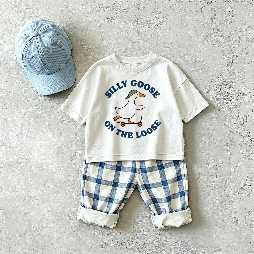 SILLY GOOSE ON THE LOOSE Baby & Kids Goose Plaid 2 Piece Set