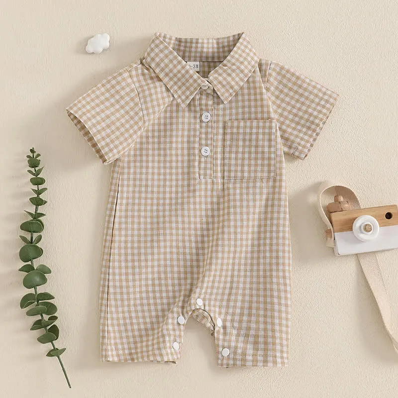 Baby Boy Plaid Pocket Romper