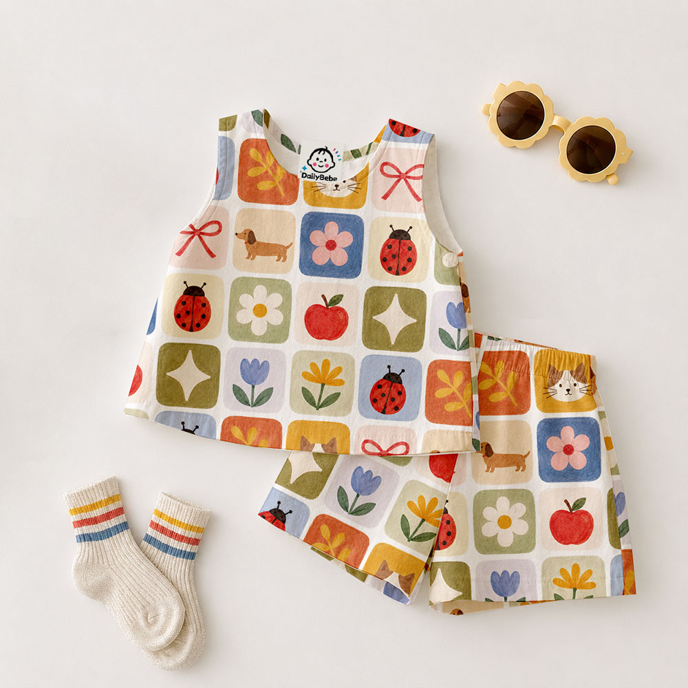 Baby & Kids Florals Ladybug Dogs Check Tank and Shorts Set