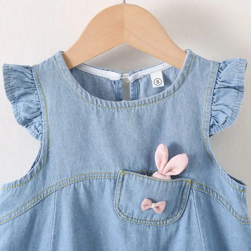 Baby Denim Pocket Bunny Ruffled Dress