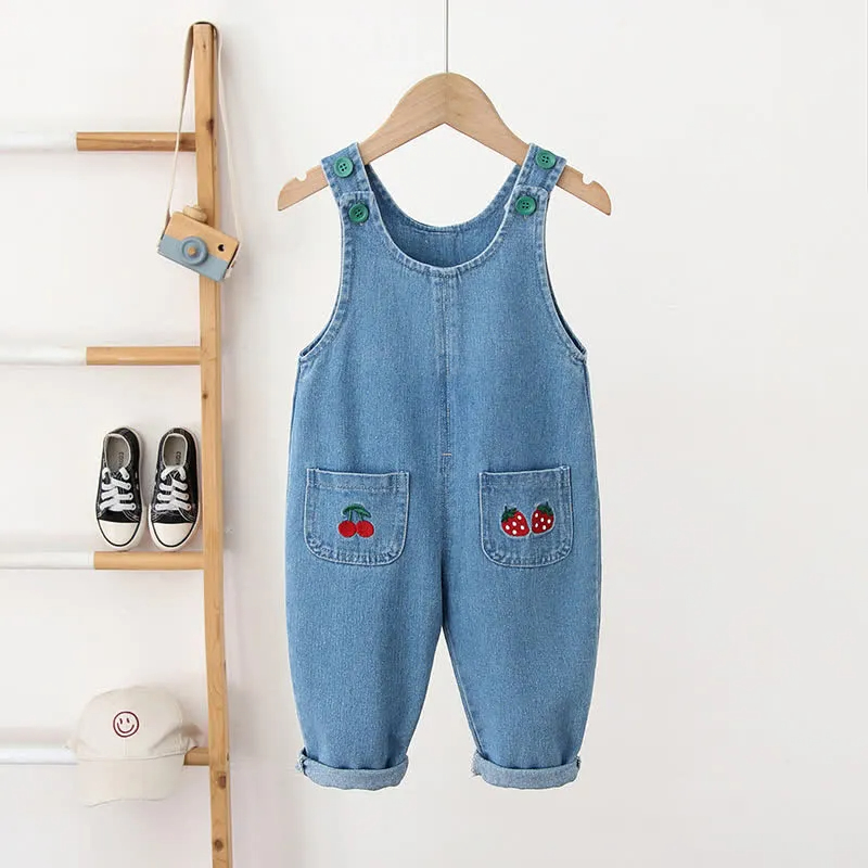 Toddler Double Pocket Fruit Denim Overalls