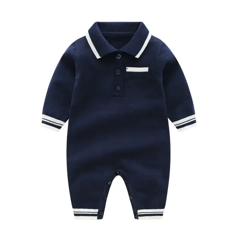 Baby Boy Lapel British-style Knit Romper