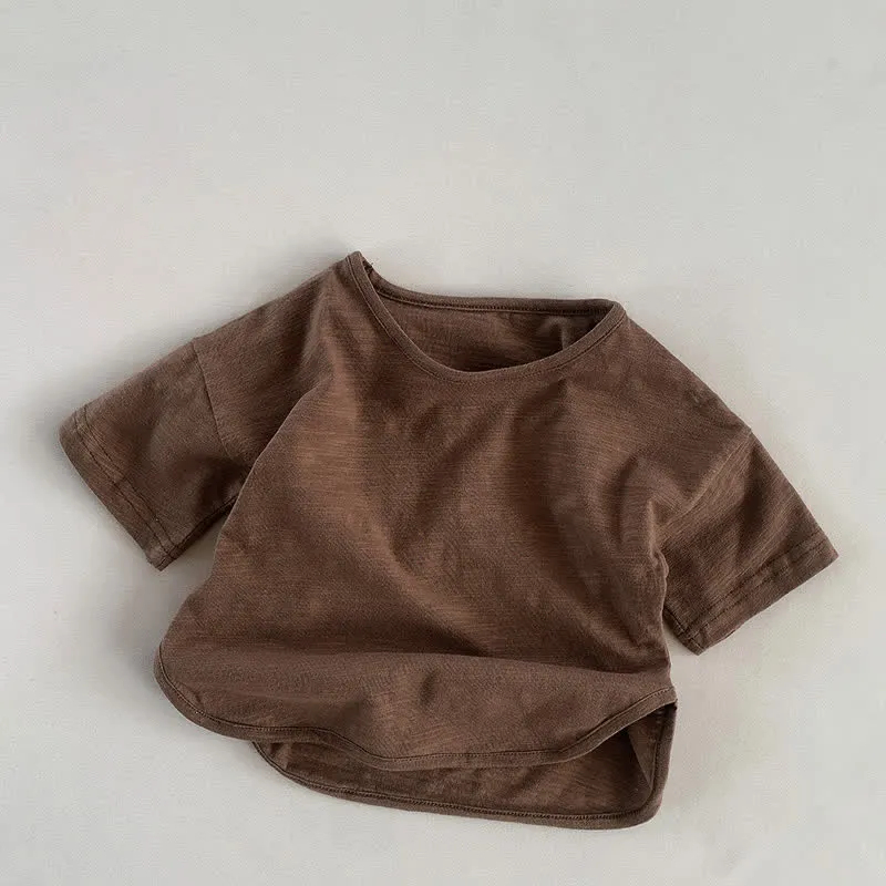 Kid Solid Color Retro Soft T-shirt
