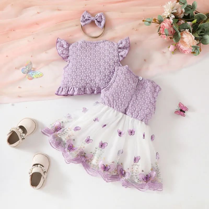 Baby 2-Piece Ruffled Butterfly Dress Set with Headband