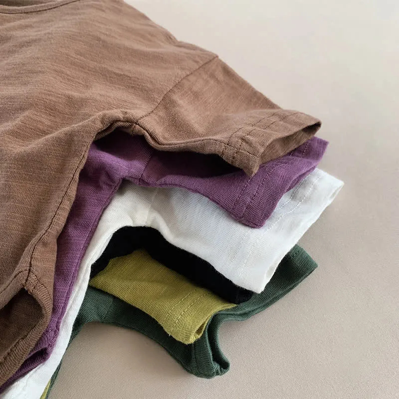 Kid Solid Color Retro Soft T-shirt