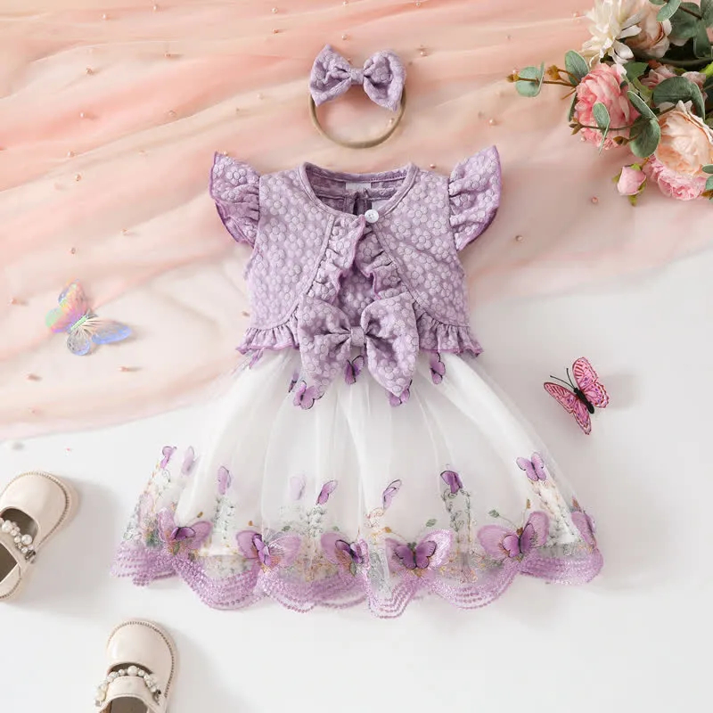 Baby 2-Piece Ruffled Butterfly Dress Set with Headband