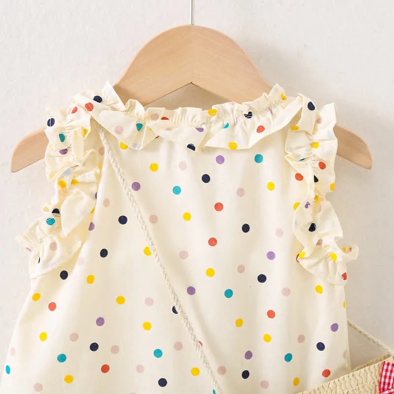 Baby Multicolor Dots Sleeveless Dress with Bag