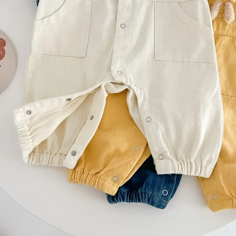 Baby Bear Pocket Lapel Denim Romper