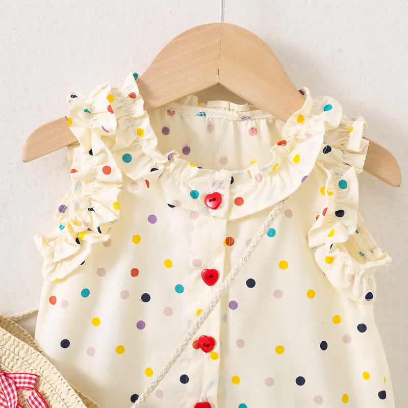 Baby Multicolor Dots Sleeveless Dress with Bag