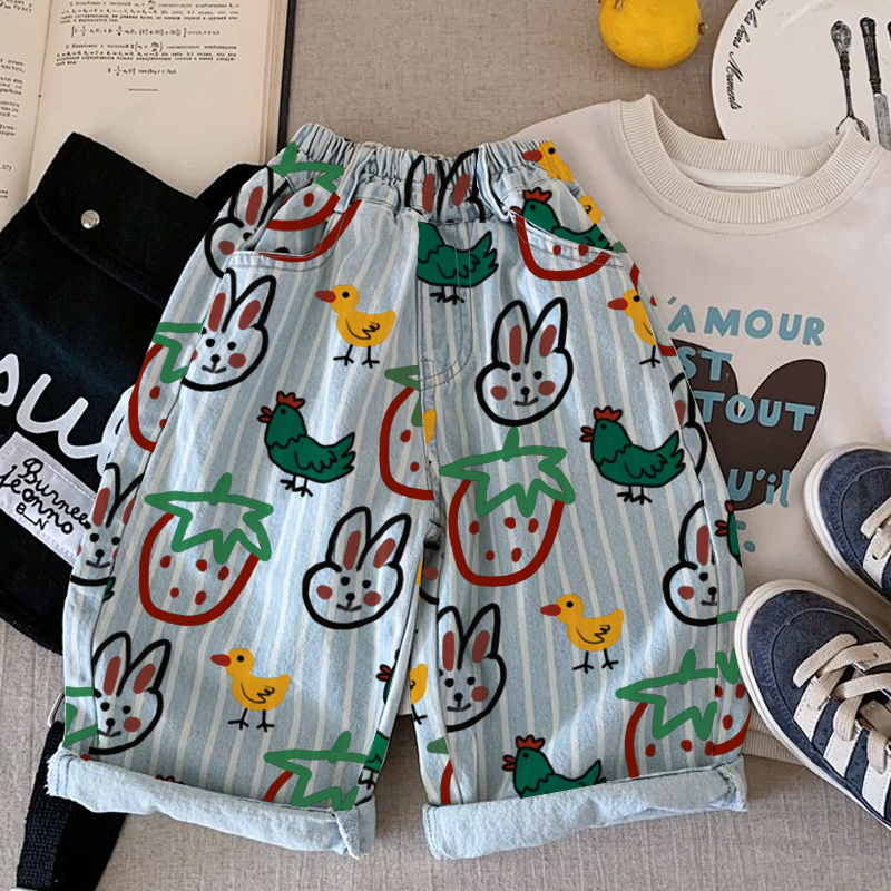 Baby & Kids Duck Rabbit Chick Strawberry Pattern Denim Pants