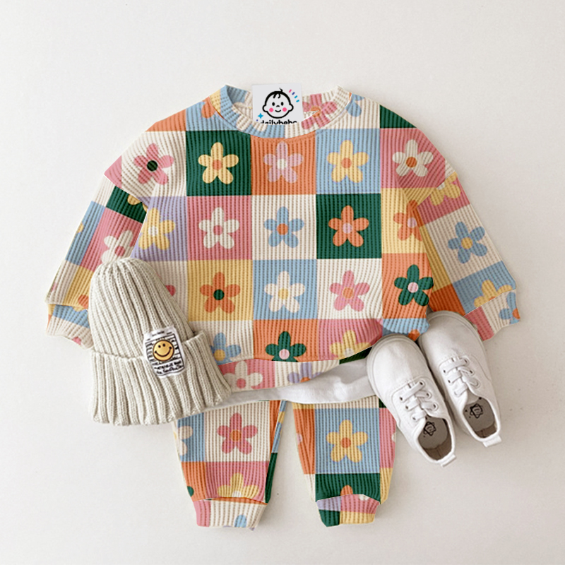 Baby Toddler Flowers Plaid 2-Piece Set