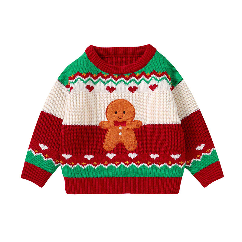 Baby Gingerbread Man Pattern Contrast Sweater