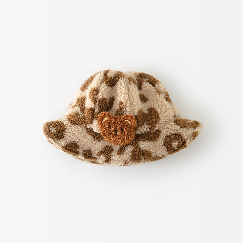 Baby Solid Color Leopard Print Bear Plush Hat