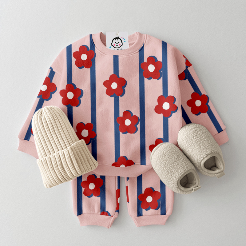 Baby Toddler Flowers Stripe  2-Piece Set