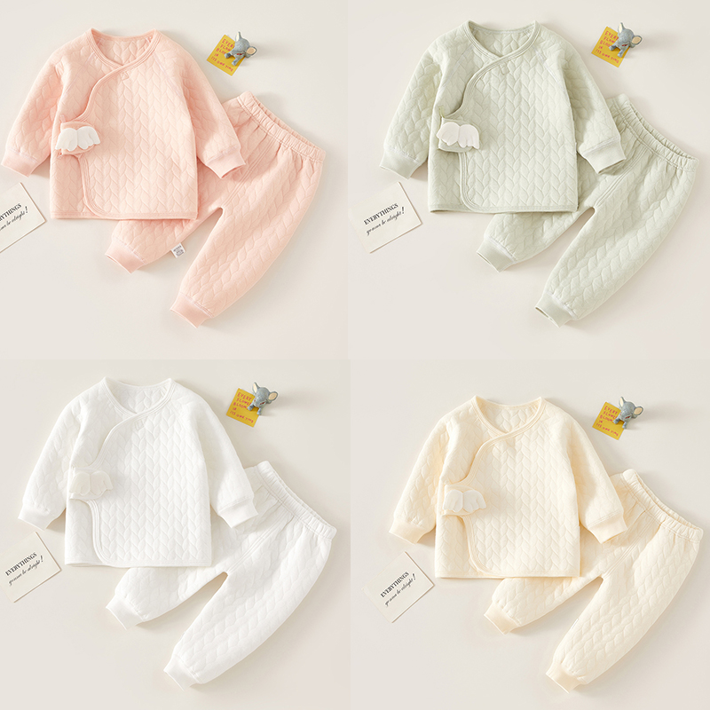 Baby 2 Piece Wings Solid Color Quilted Romper