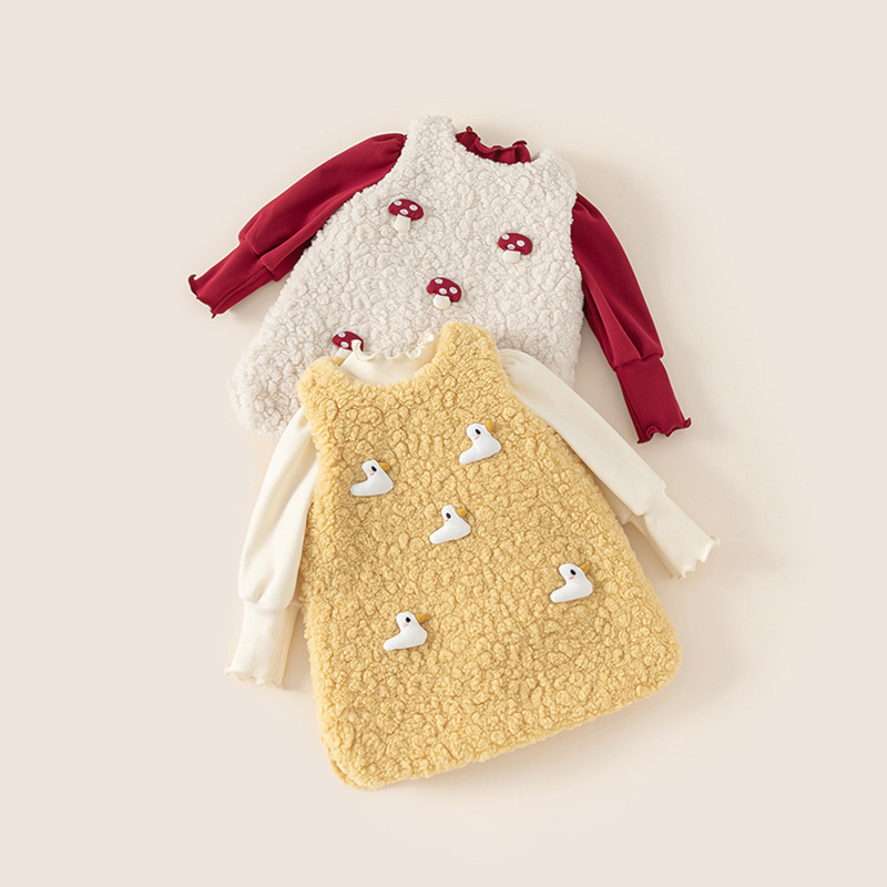 2 Piece Toddler 3D Duck and Mushroom Plush Dress Set