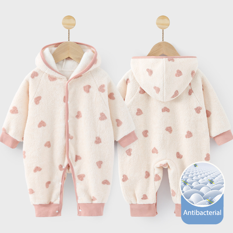 Baby Heart Polar Fleece Hooded Romper