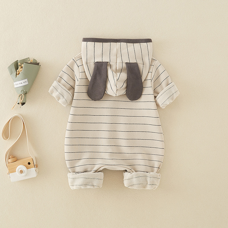 Baby Rabbit Stripe Hooded Romper