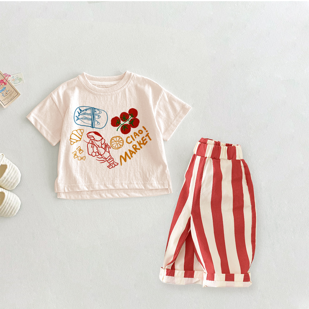CIAO MARKET Baby 2-Piece Tomato Lobster Casual Pants Set