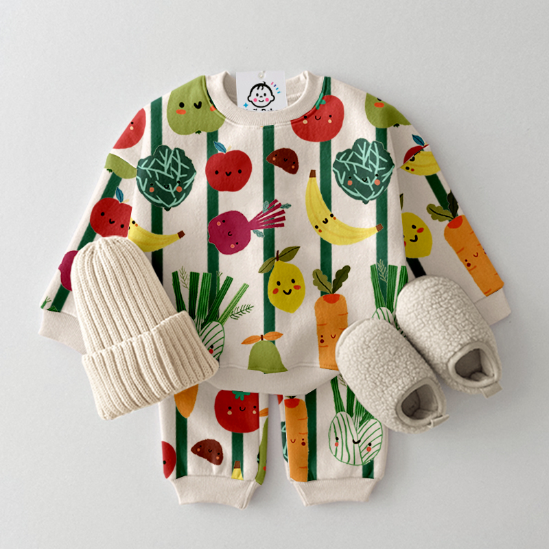 Baby Toddler Fruit Vegetable Stripe Pattern 2-Piece Set