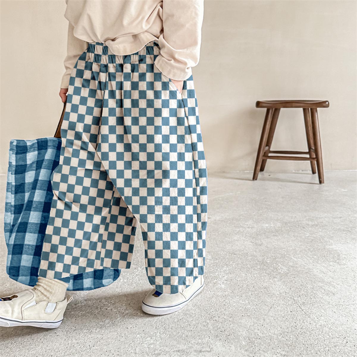Kid Baby Checkerboard Loose Casual Pants