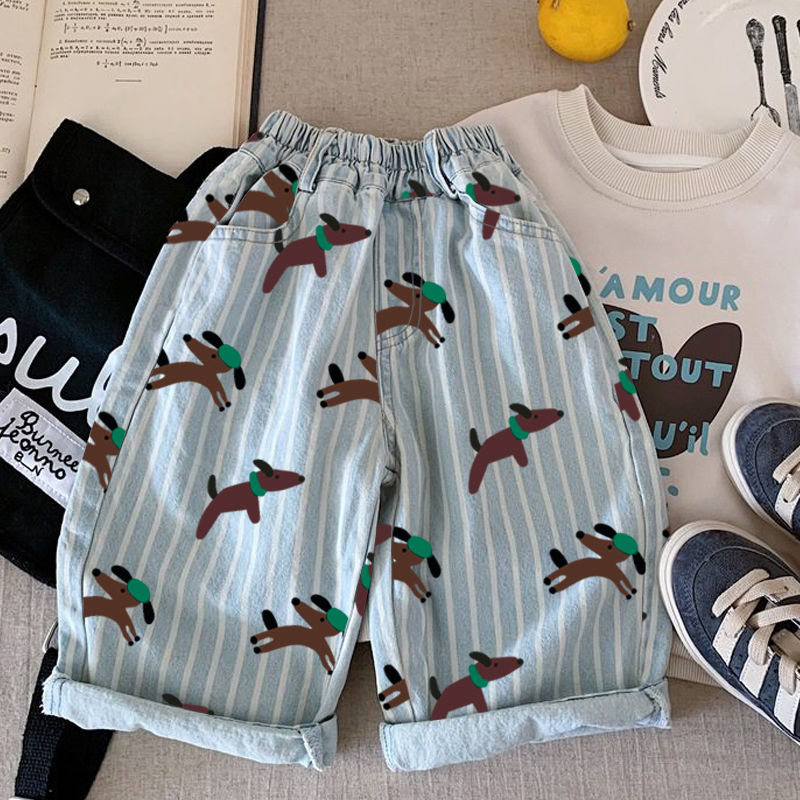 Baby & Kids Dogs Stripe Pattern Denim Pants
