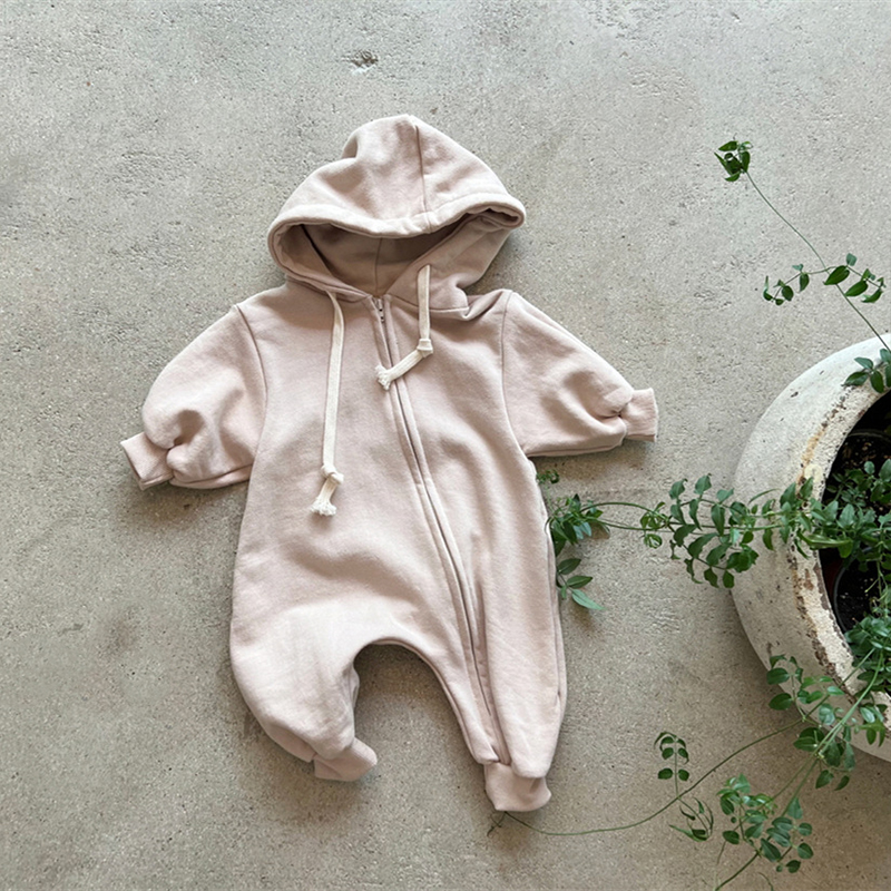 Baby Solid Color Hooded Casual Romper