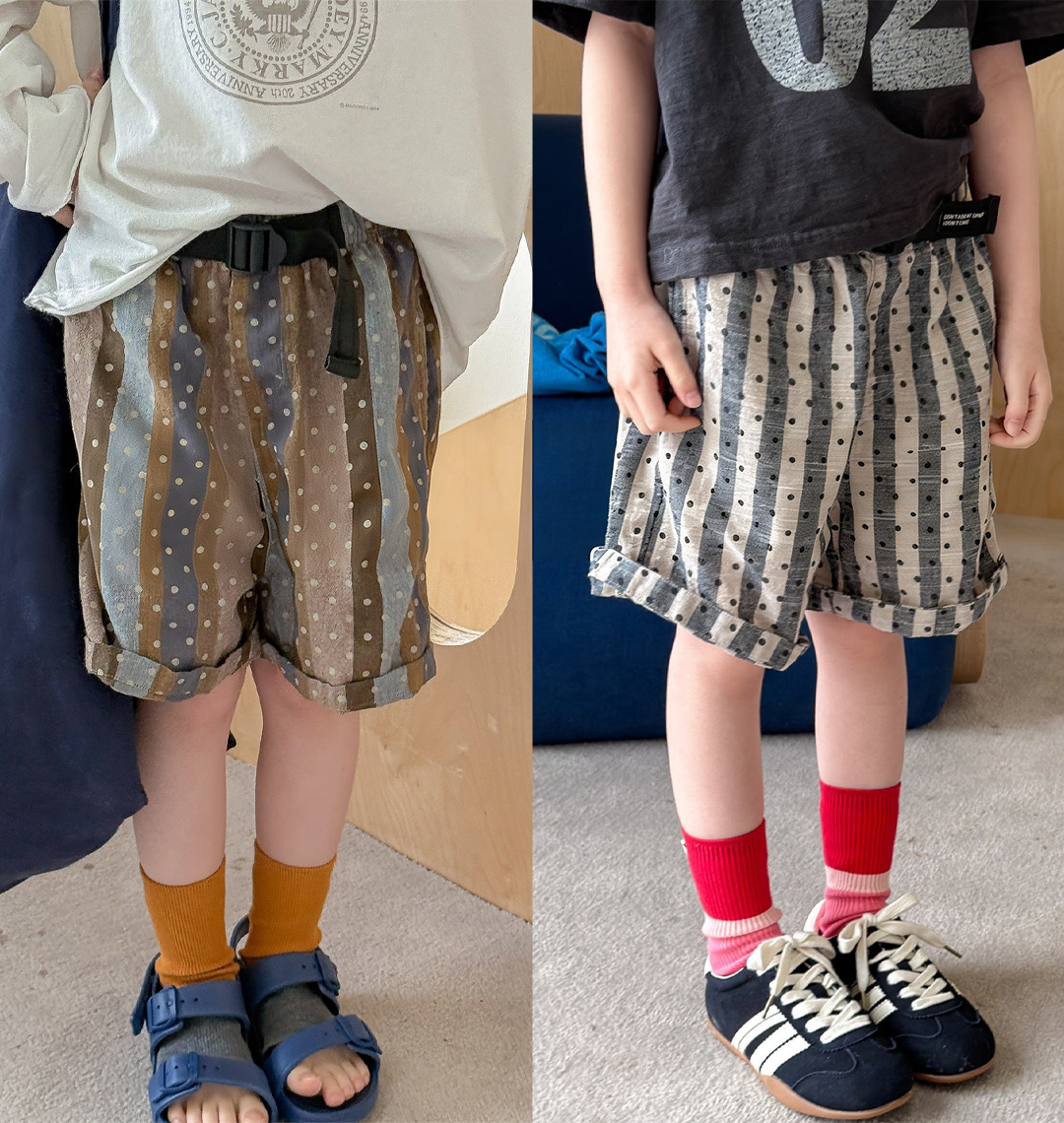 Kids Dots Stripe Cotton-Linen Shorts (12M-9Y）
