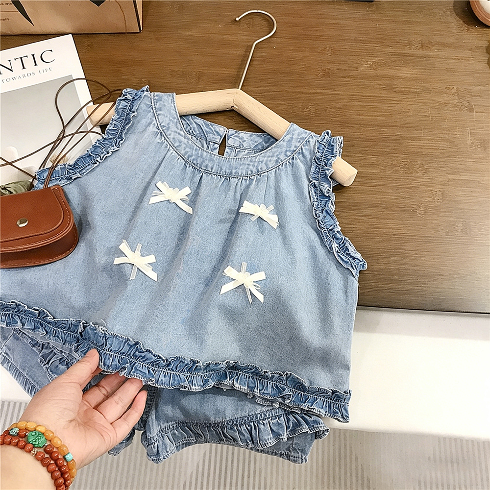 Kid Girls Bow Tie Sleeveless Vest and Pants 2-piece Set