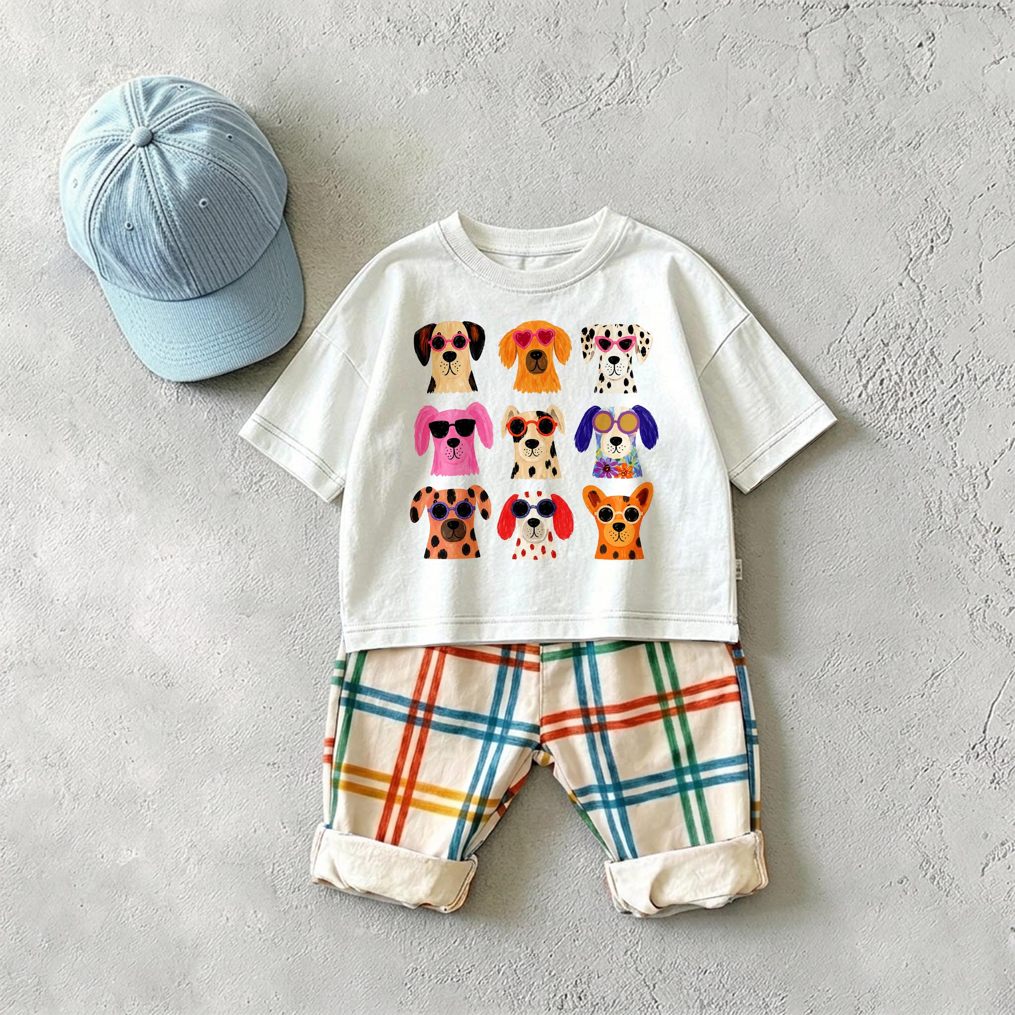 Baby & Kids Dog Skateboard Colorful Plaid 2 Piece Set