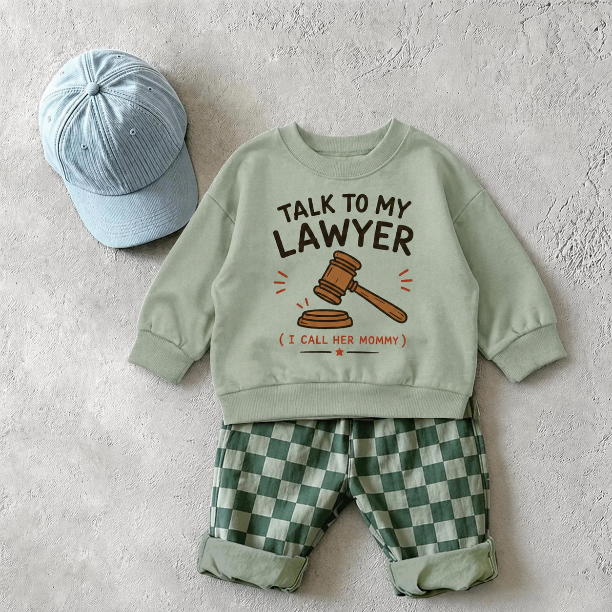TALK TO MY LAWYER I CALL HER MOMMY Baby Sweatshirt and Checkerboard Pants Set