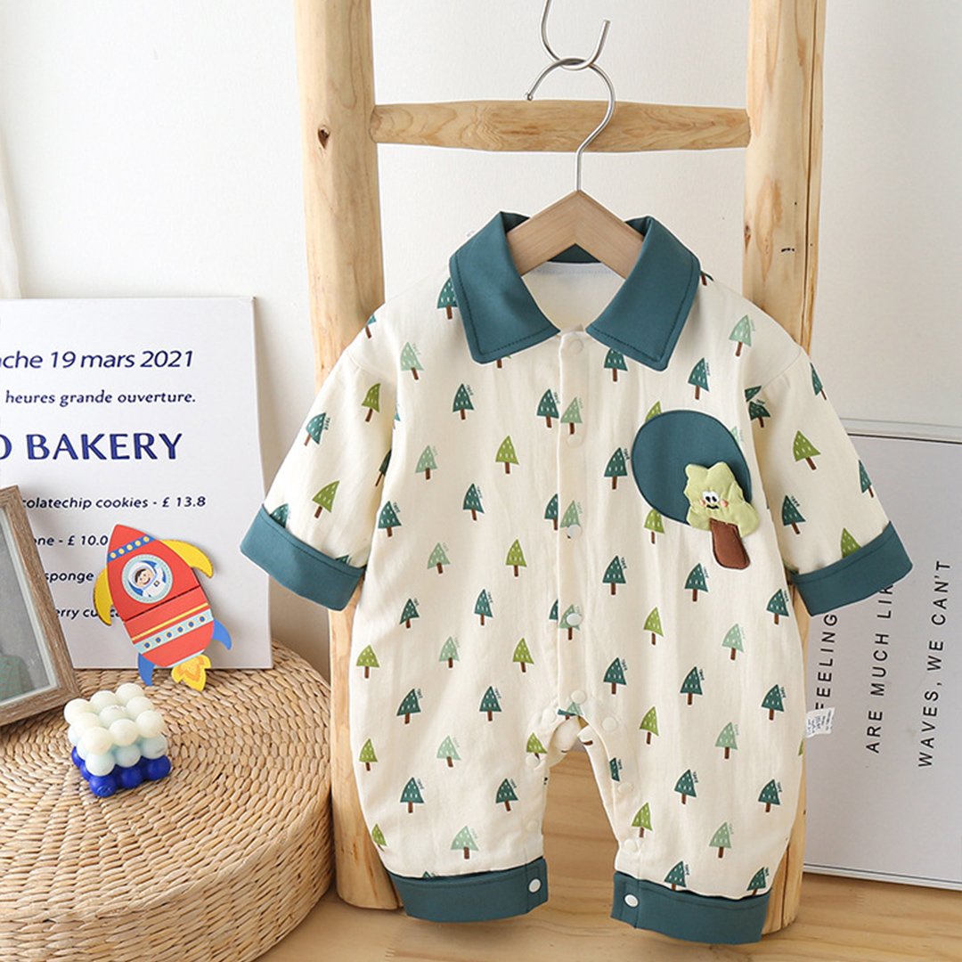 Baby Polo Collar Sapling Pattern Romper