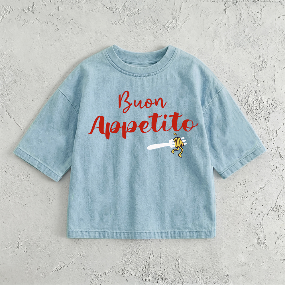 BOUN APPETITO Baby & Kids Pasta Print Washed T-Shirt (6M-12Y)