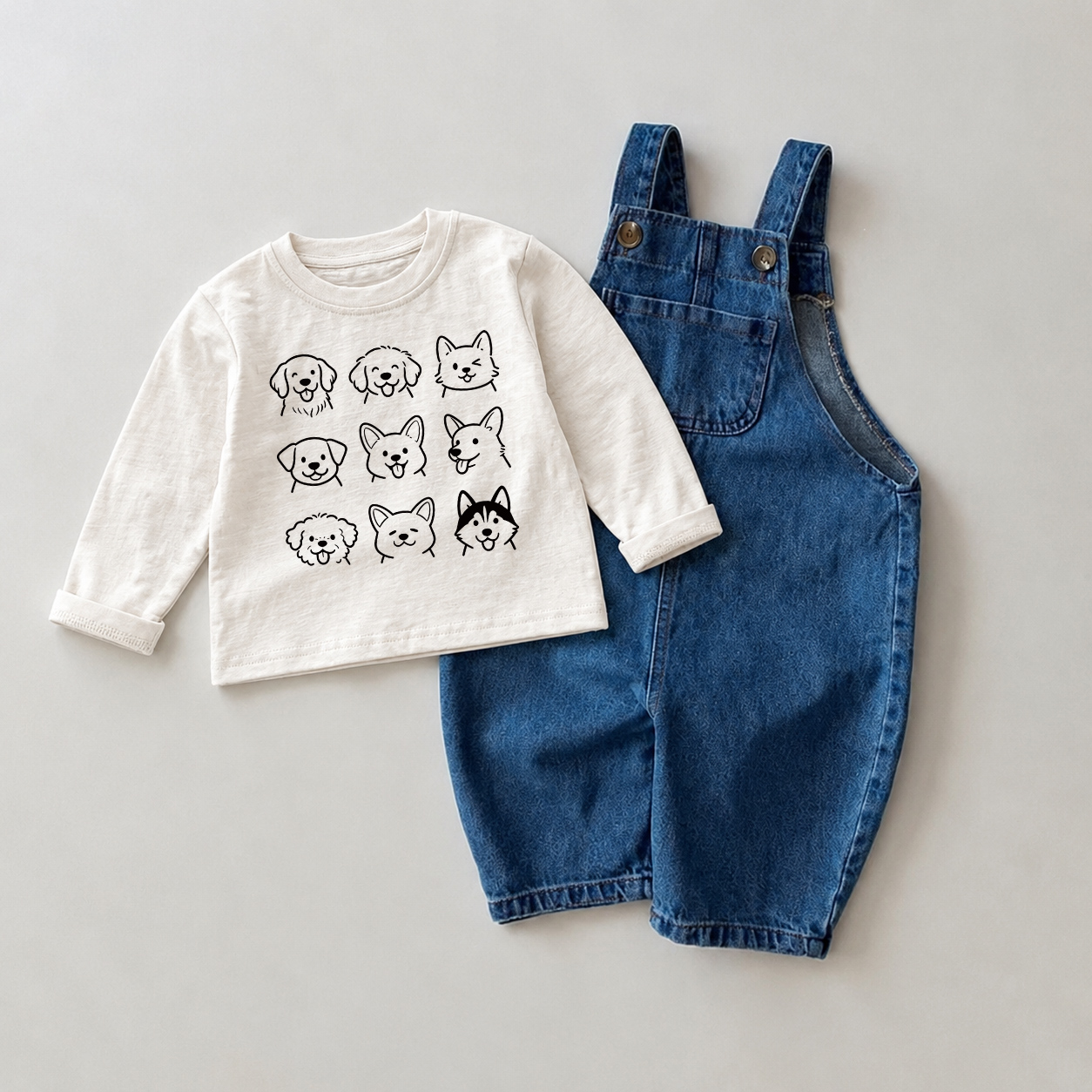 Baby Denim Overalls and Dogs Tee 2-piece Set