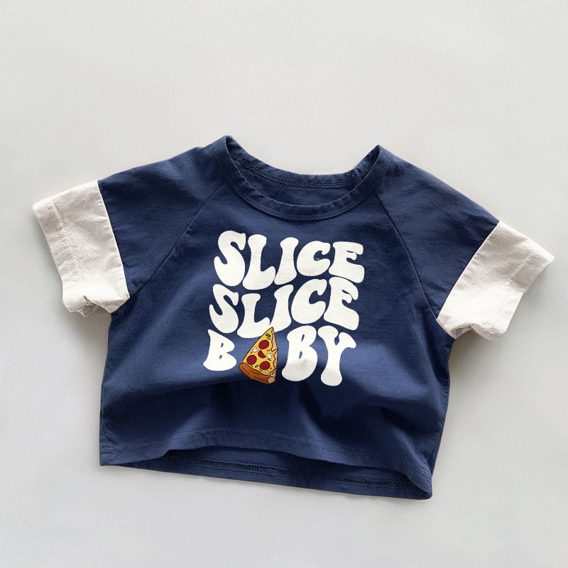 SLICE SLICE BABY Baby & Kids Pizza Solid Color Casual T-Shirt