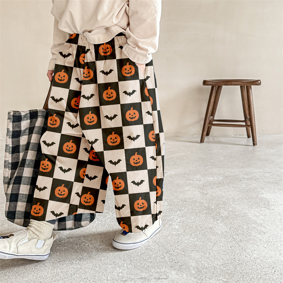 Baby & Kids Checkerboard Pumpkin Bat Pattern Pants