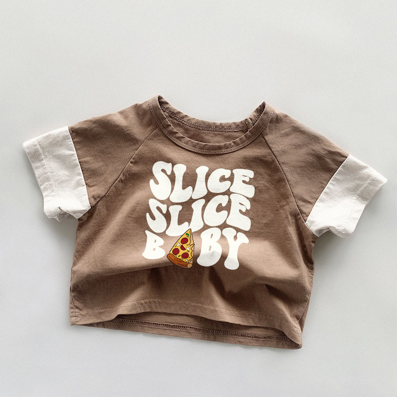 SLICE SLICE BABY Baby & Kids Pizza Solid Color Casual T-Shirt