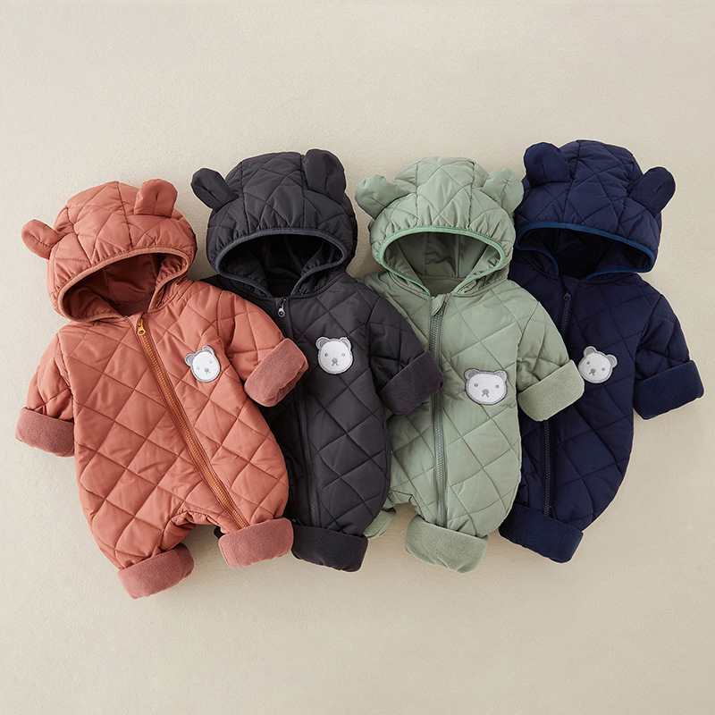 Baby Bear Embroidered Hooded  Romper