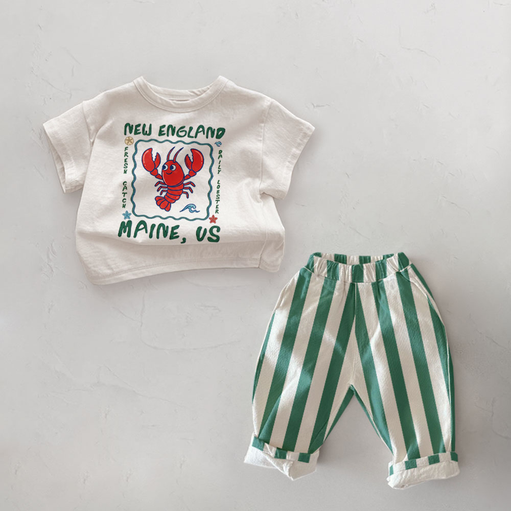 NEW ENGLAND MAINE US Baby Toddler Lobster Pattern Pants 2-Piece Set