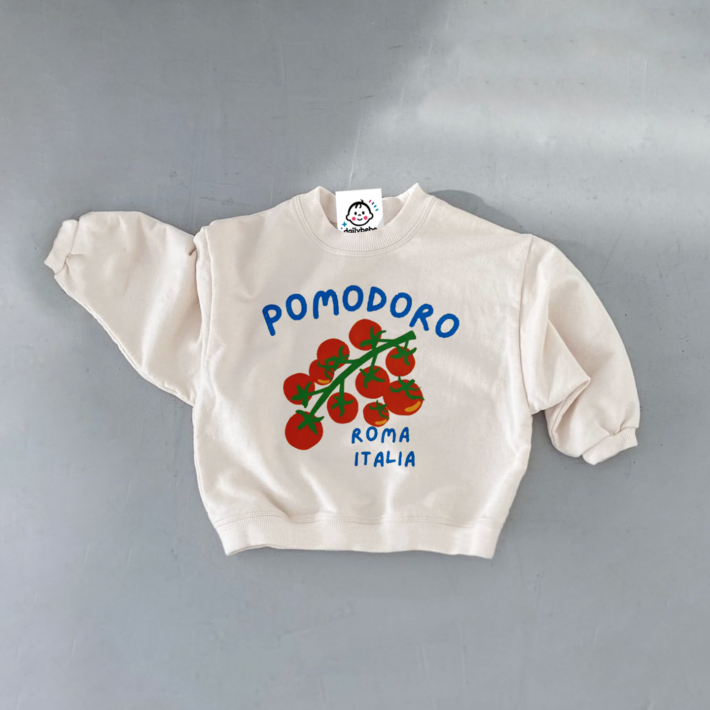 POMOIDORO Baby Slogan Tomatoes White Sweatshirt