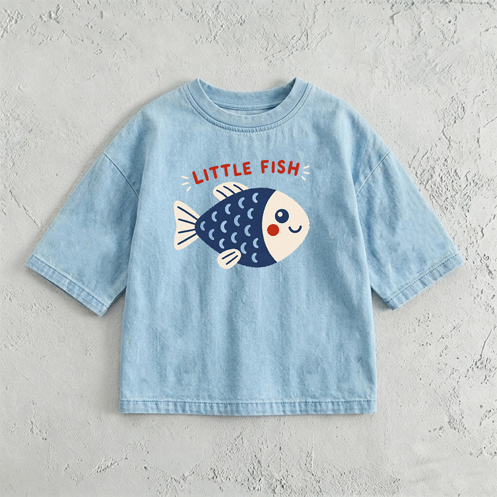 LITTLE FISH Baby & Kids Print Washed T-Shirt (6M-12Y)