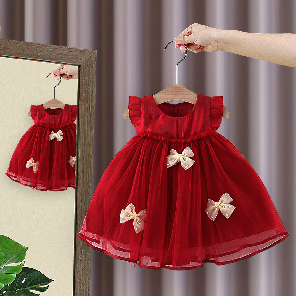 Baby Flying Sleeve Bow Mesh Dress