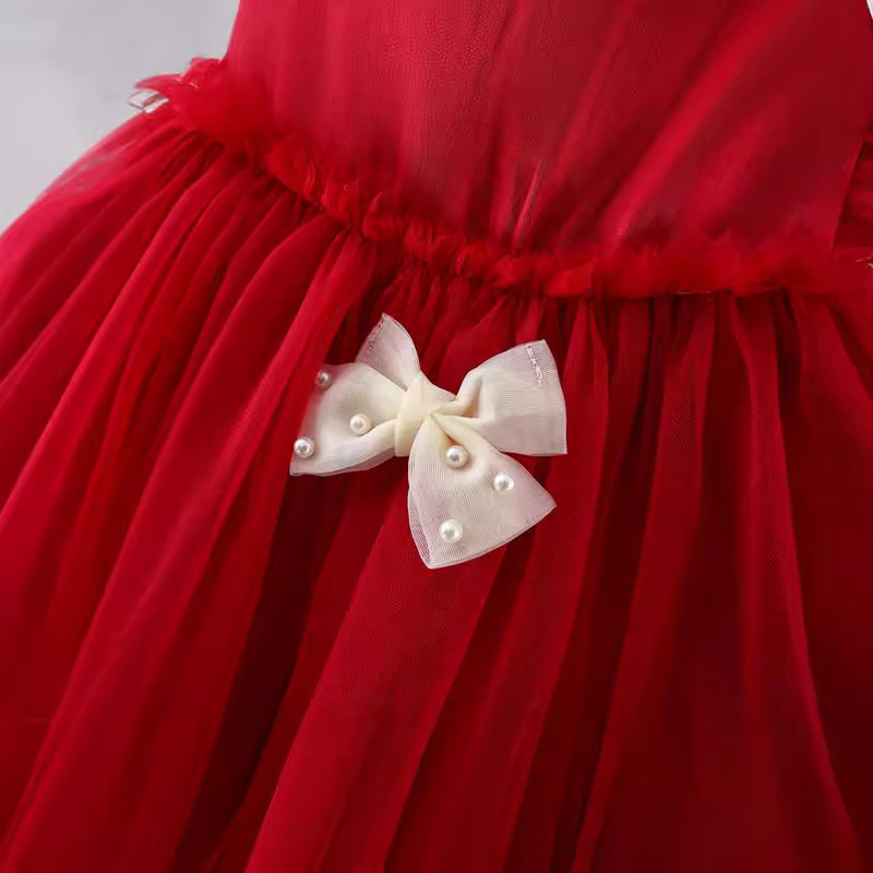 Baby Flying Sleeve Bow Mesh Dress