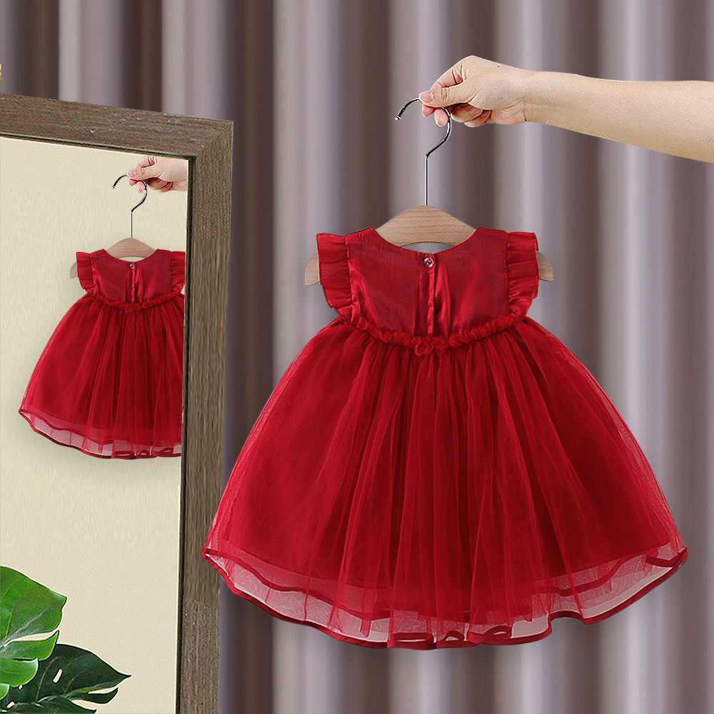 Baby Flying Sleeve Bow Mesh Dress